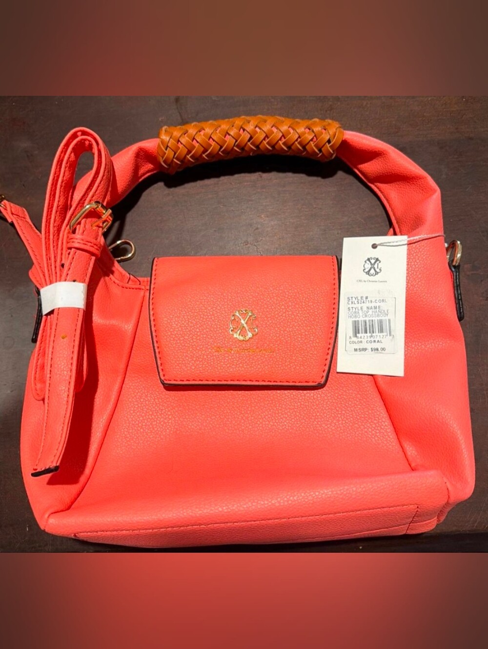 Christian Lacroix Coral Hobo with Braided Tan Handle